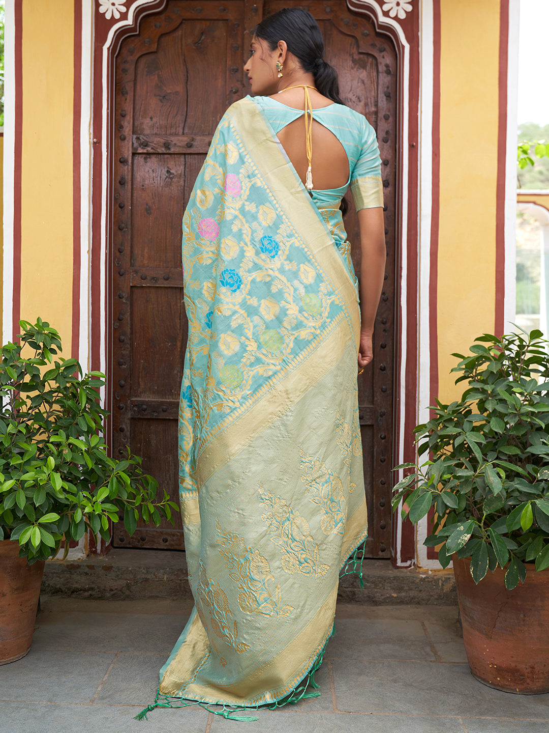 Janasya Sea Green Banarasi Silk Woven Floral Design Banarasi Saree - Distacart