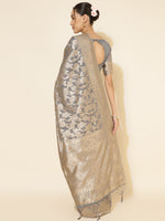 Thumbnail for Janasya Grey Chanderi Silk Floral Woven Design Saree - Distacart