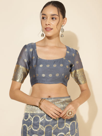 Janasya Grey Chanderi Silk Geometric Design Woven Design Saree - Distacart