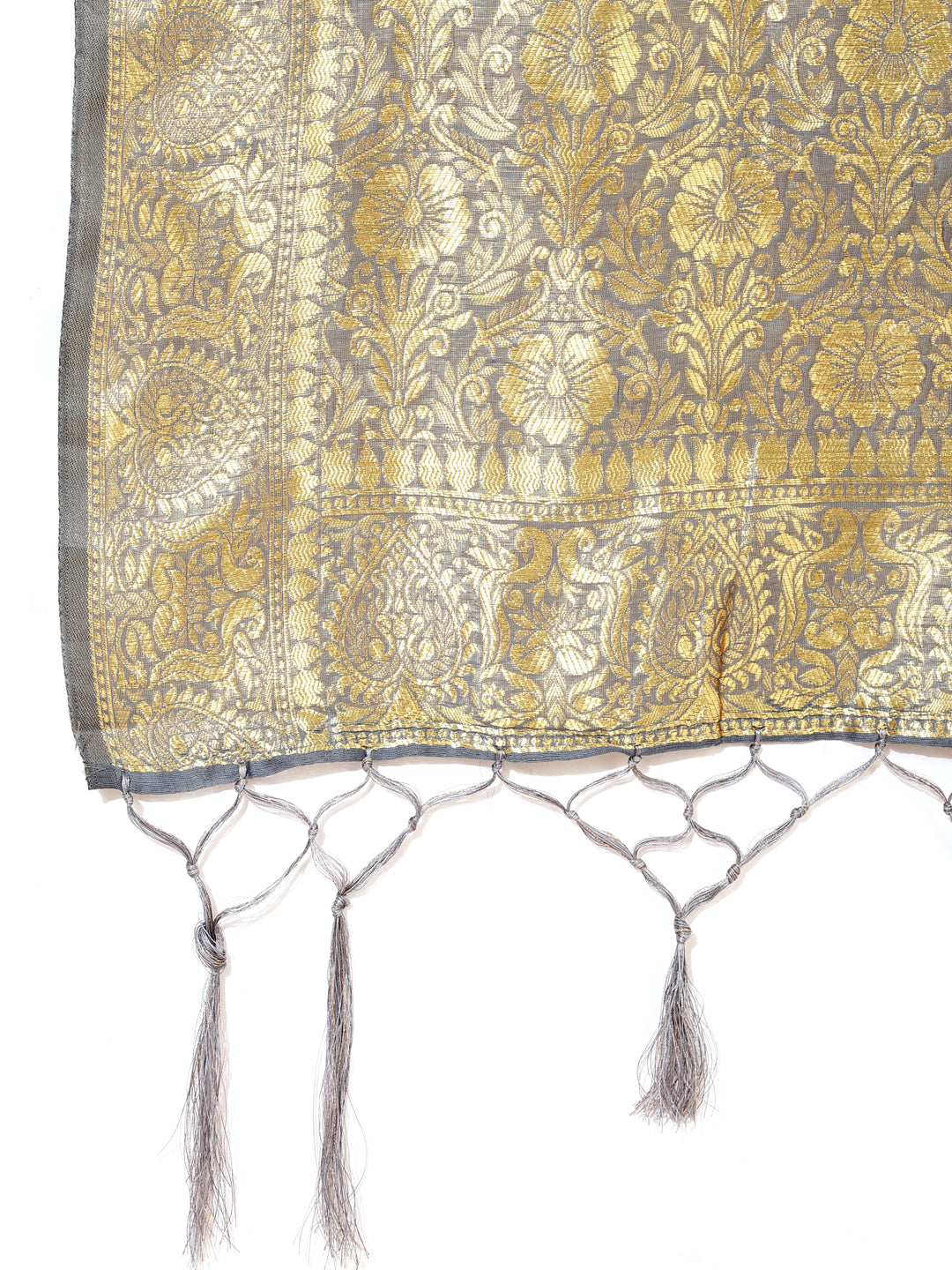 Janasya Grey Chanderi Silk Geometric Design Woven Design Saree - Distacart