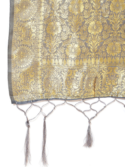 Janasya Grey Chanderi Silk Geometric Design Woven Design Saree - Distacart