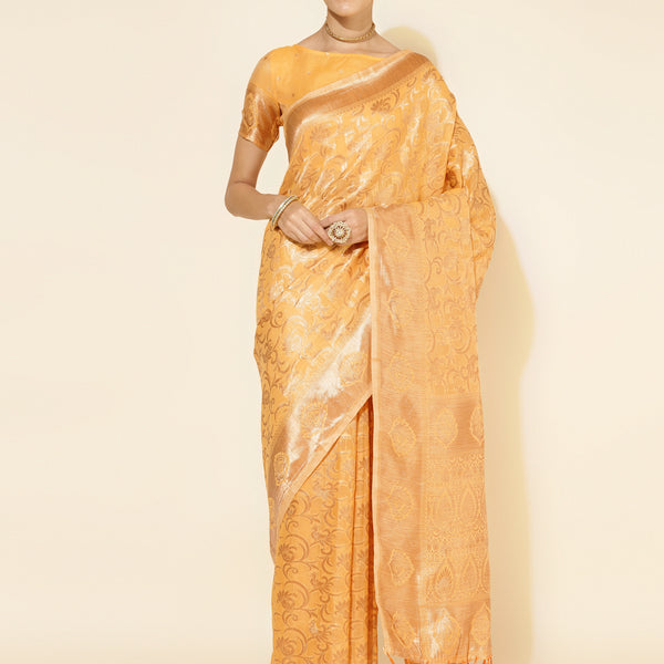 Janasya Light Yellow Chanderi Silk Woven Ethnic Motifs Chanderi Silk Saree - Distacart