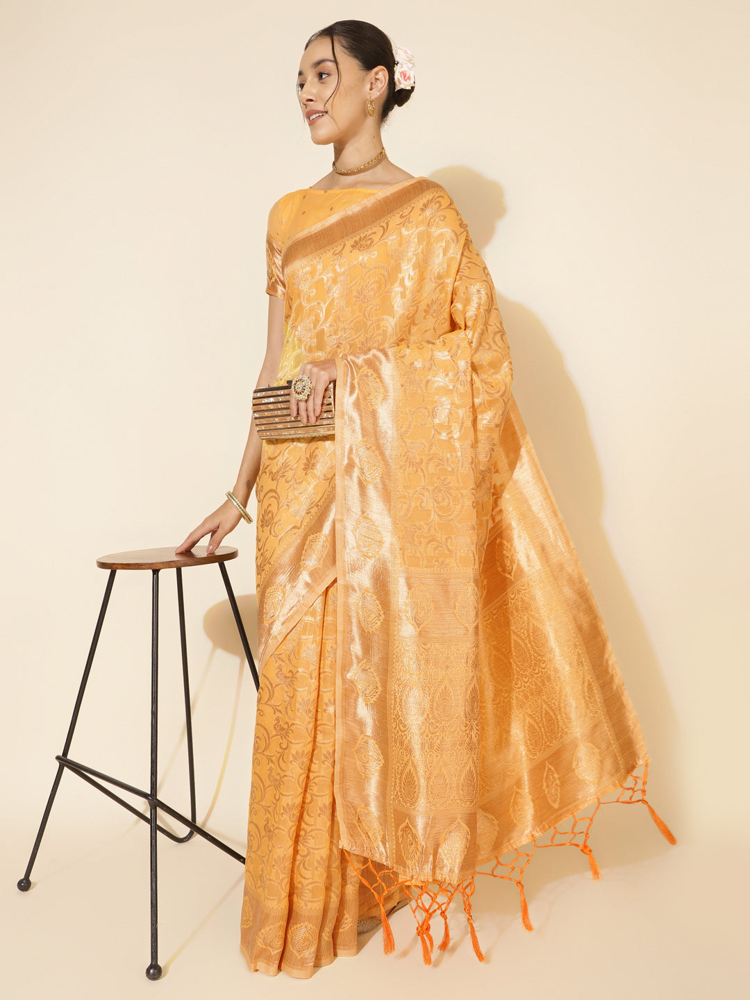 Janasya Light Yellow Chanderi Silk Woven Ethnic Motifs Chanderi Silk Saree - Distacart