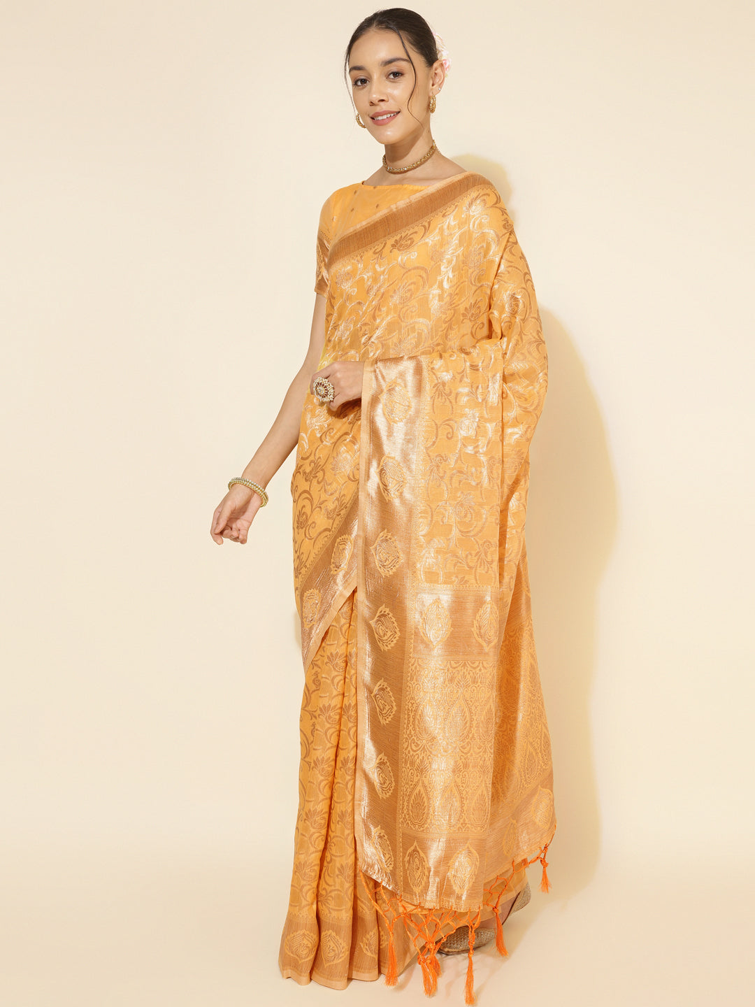 Janasya Light Yellow Chanderi Silk Woven Ethnic Motifs Chanderi Silk Saree - Distacart