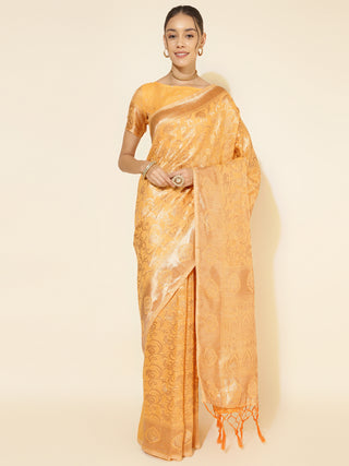 Janasya Light Yellow Chanderi Silk Woven Ethnic Motifs Chanderi Silk Saree - Distacart