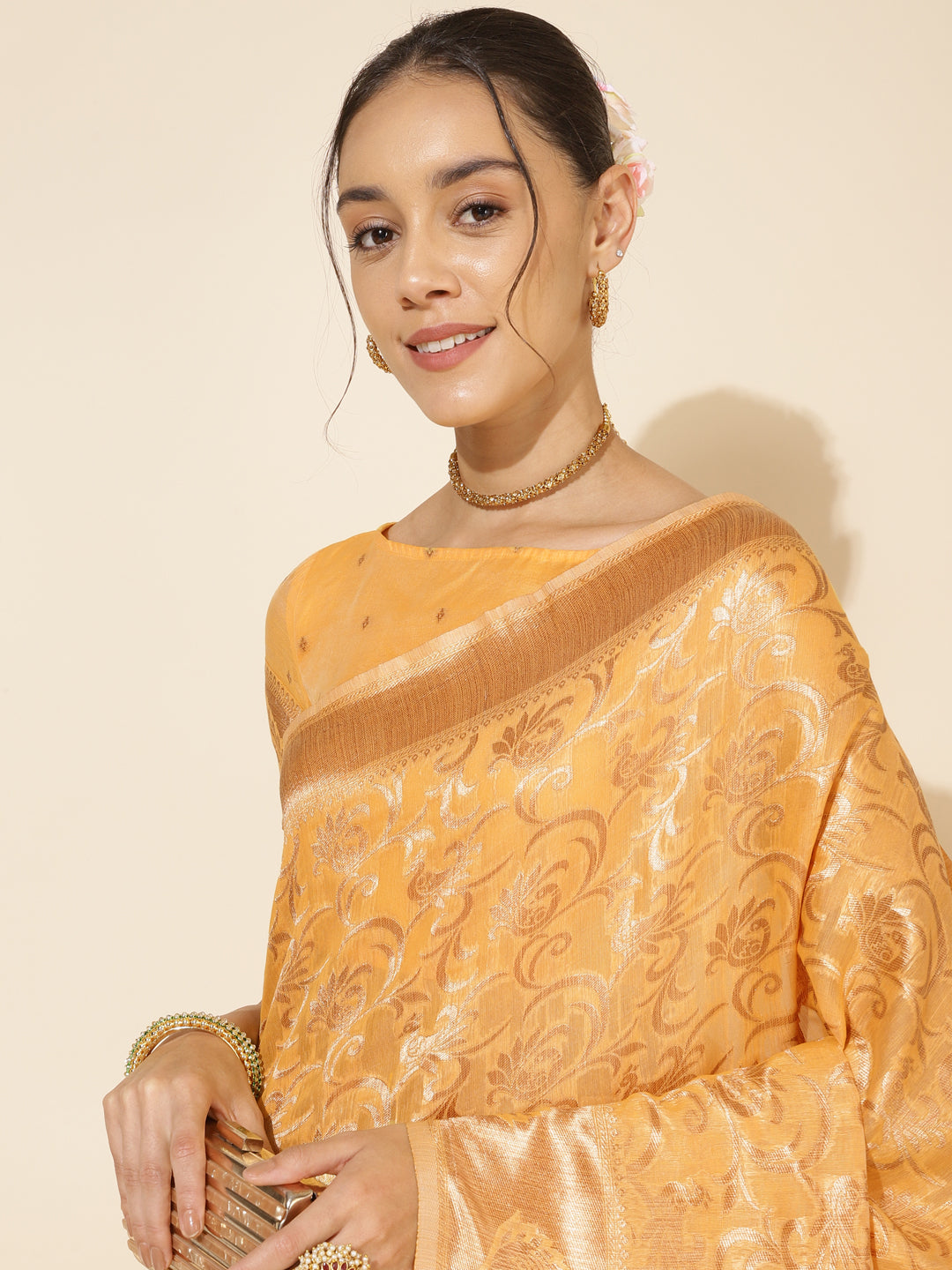 Janasya Light Yellow Chanderi Silk Woven Ethnic Motifs Chanderi Silk Saree - Distacart