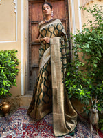 Thumbnail for Janasya Bottle Green Organza Woven Ethnic Motifs Kanjeevaram Saree - Distacart