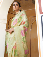 Thumbnail for Janasya Light Green Chanderi Silk Ethnic Motifs Woven Design Saree - Distacart