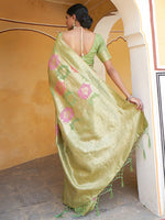 Thumbnail for Janasya Light Green Chanderi Silk Ethnic Motifs Woven Design Saree - Distacart