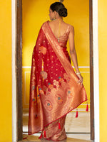 Thumbnail for Janasya Red Organza Woven Leheriya Kanjeevaram Saree - Distacart