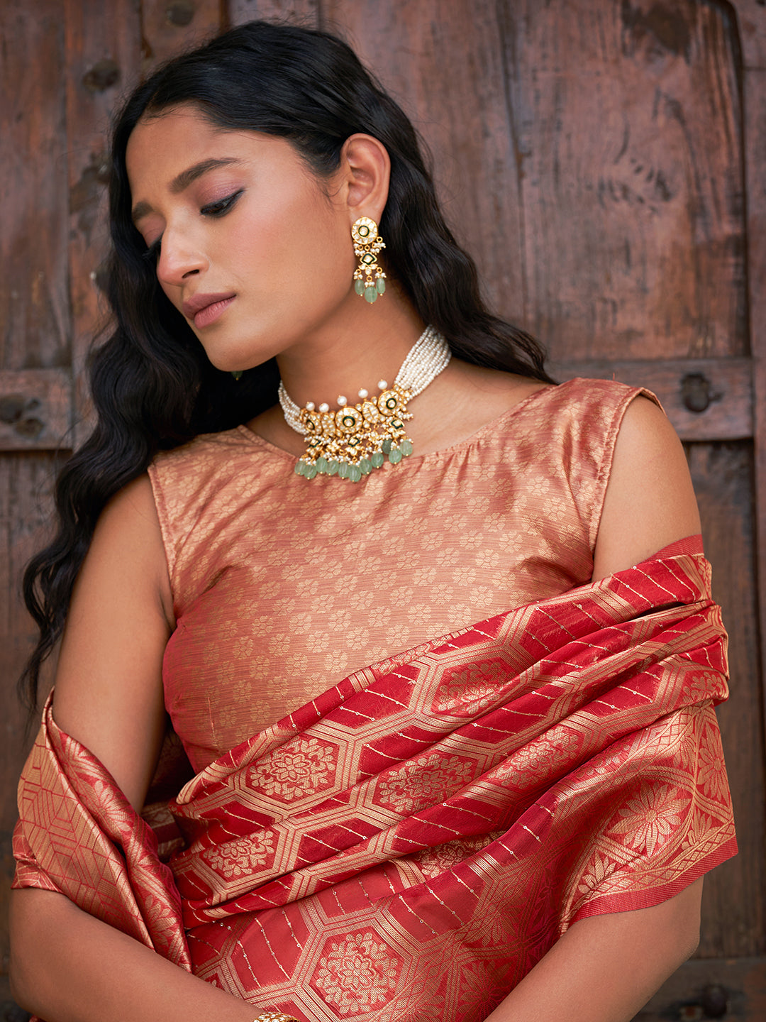 Janasya Red Organza Woven Ethnic Motifs Kanjeevaram Saree - Distacart