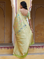 Thumbnail for Janasya Light Green Banarasi Silk Woven Floral Design Banarasi Saree - Distacart