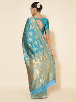 Thumbnail for Janasya Turquoise Blue Banarasi Silk Woven Ethnic Motifs Banarasi Silk Saree - Distacart