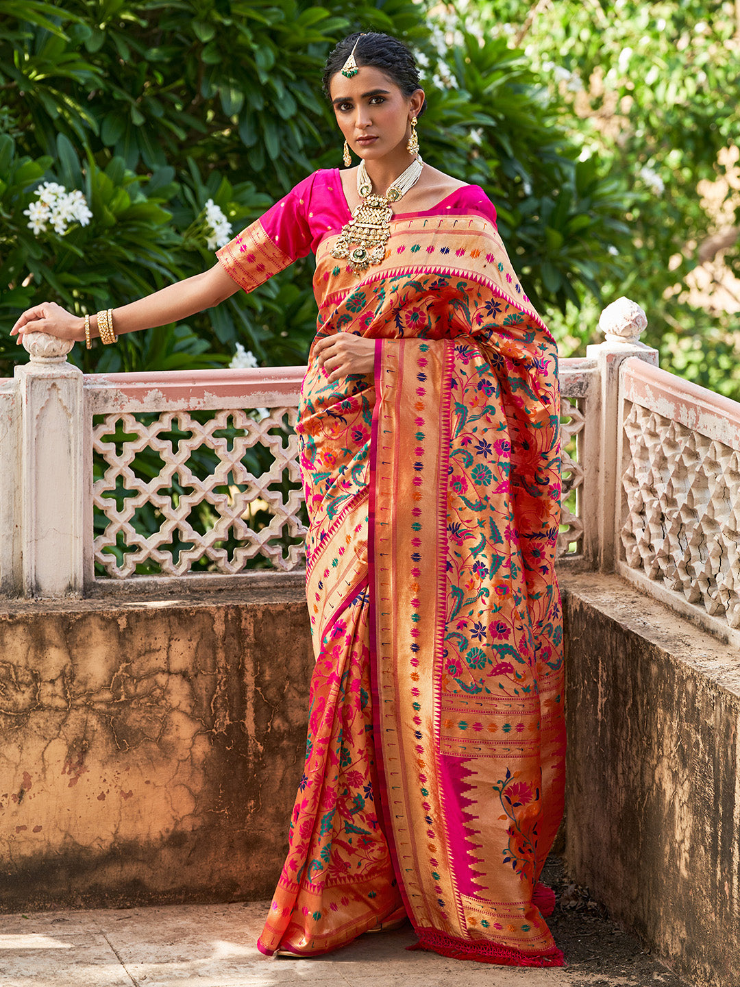 Janasya Pink Paithani Silk Woven Bagh Design Paithani Silk Saree - Distacart