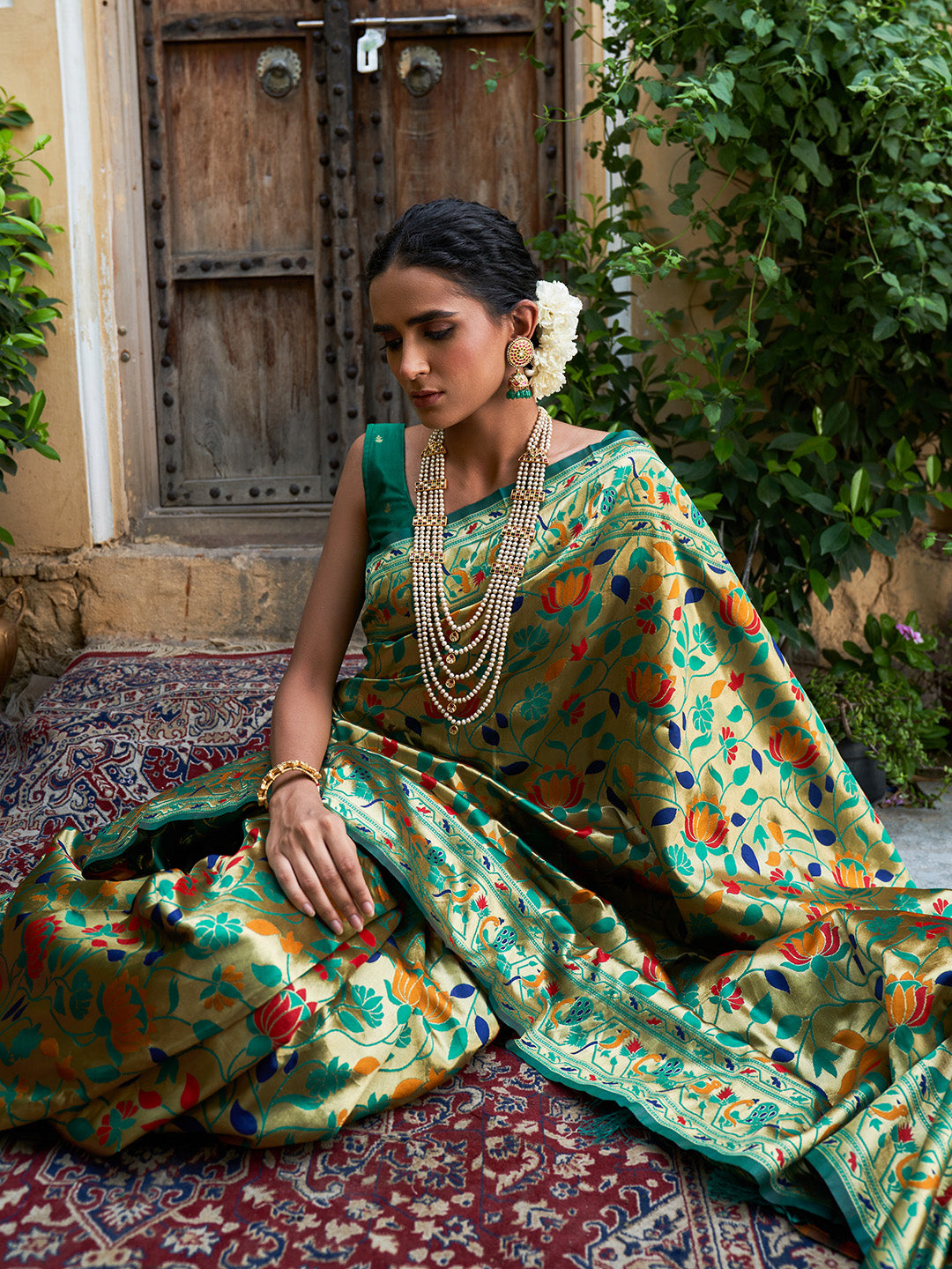 Janasya Green Paithani Silk Woven Bagh Design Paithani Silk Saree - Distacart
