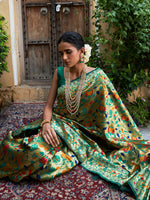 Thumbnail for Janasya Green Paithani Silk Woven Bagh Design Paithani Silk Saree - Distacart