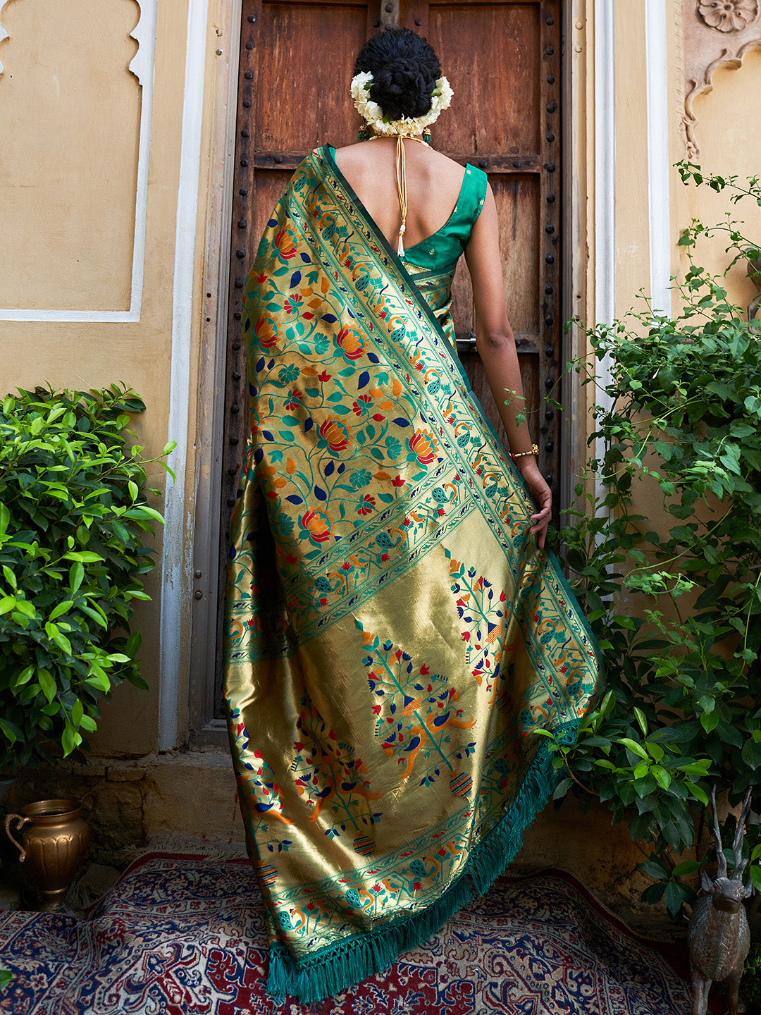 Janasya Green Paithani Silk Woven Bagh Design Paithani Silk Saree - Distacart