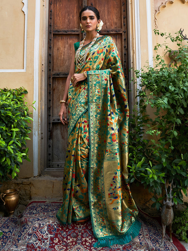 Janasya Green Paithani Silk Woven Bagh Design Paithani Silk Saree - Distacart