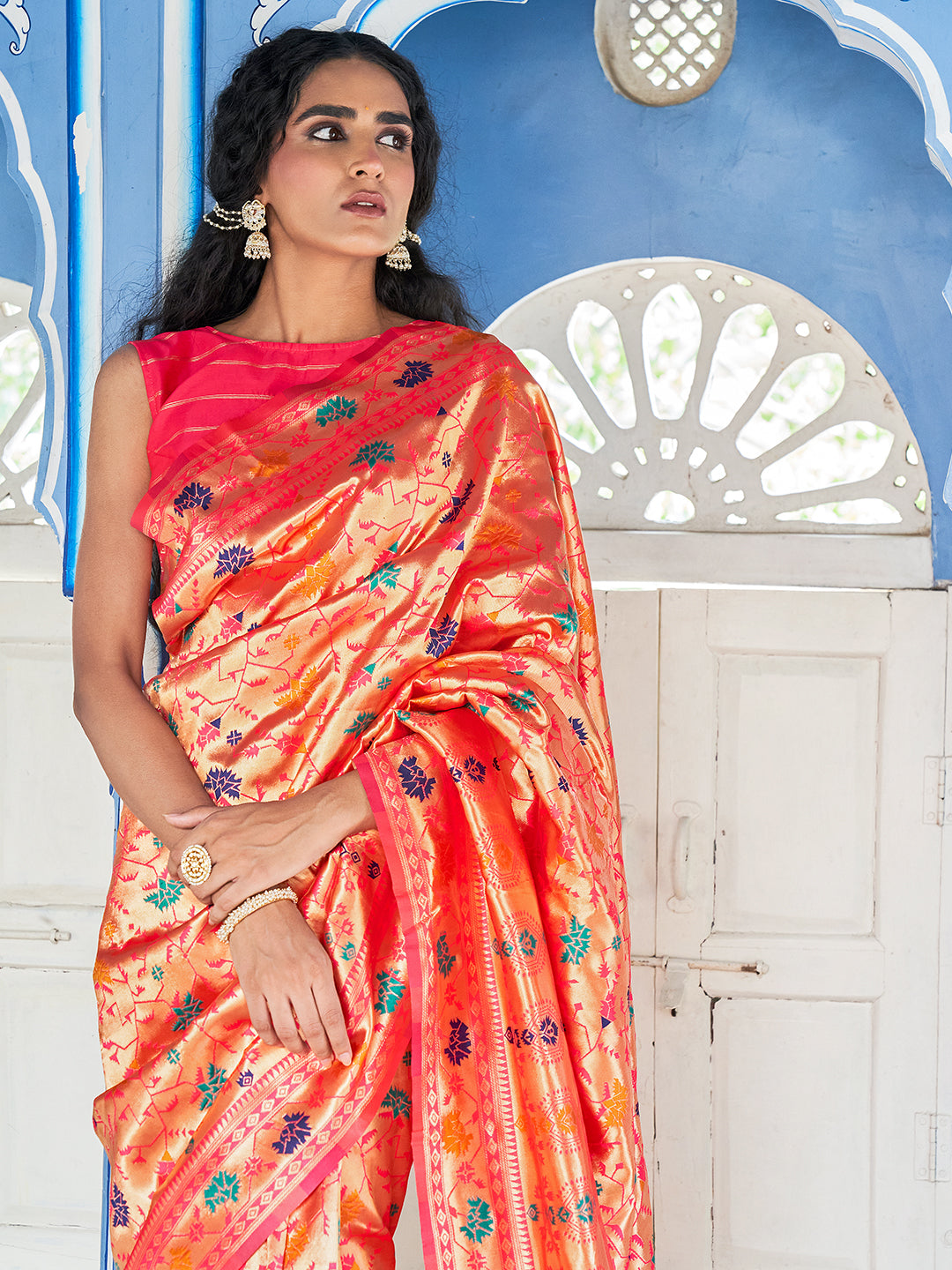 Janasya Pink Paithani Silk Woven Ethnic Motifs Paithani Silk Saree - Distacart