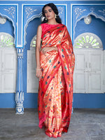 Thumbnail for Janasya Pink Paithani Silk Woven Ethnic Motifs Paithani Silk Saree - Distacart
