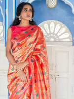 Thumbnail for Janasya Pink Paithani Silk Woven Ethnic Motifs Paithani Silk Saree - Distacart