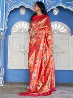 Thumbnail for Janasya Pink Paithani Silk Woven Ethnic Motifs Paithani Silk Saree - Distacart