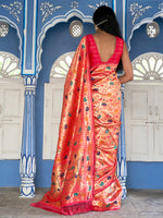 Thumbnail for Janasya Pink Paithani Silk Woven Ethnic Motifs Paithani Silk Saree - Distacart