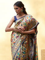 Thumbnail for Janasya Golden Paithani Silk Woven Floral Design Paithani Silk Saree - Distacart
