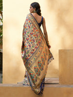 Thumbnail for Janasya Golden Paithani Silk Woven Floral Design Paithani Silk Saree - Distacart