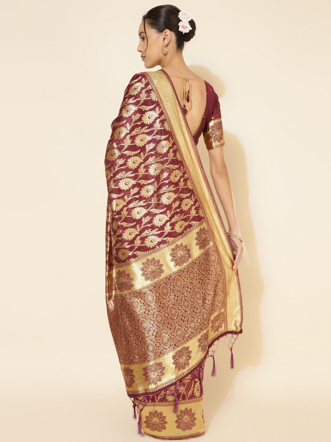 Janasya Wine Chanderi Silk Woven Paisley Chanderi Silk Saree - Distacart
