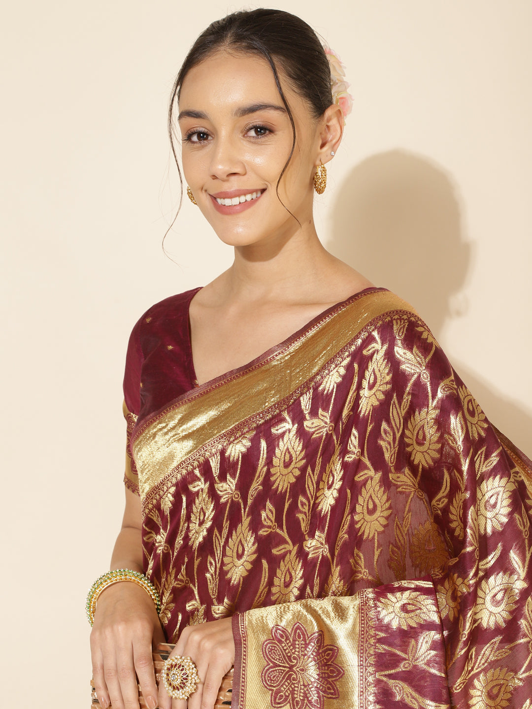 Janasya Wine Chanderi Silk Woven Paisley Chanderi Silk Saree - Distacart