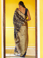 Thumbnail for Janasya Navy Blue Banarasi Silk Woven Ethnic Motifs Banarasi Silk Saree - Distacart