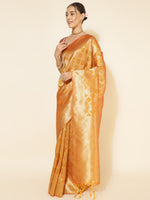 Thumbnail for Janasya Yellow Organza Woven Ethnic Motifs Kanjeevaram Saree - Distacart