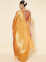 Thumbnail for Janasya Yellow Organza Woven Ethnic Motifs Kanjeevaram Saree - Distacart