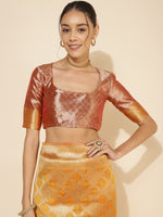 Thumbnail for Janasya Yellow Organza Woven Ethnic Motifs Kanjeevaram Saree - Distacart