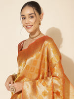 Thumbnail for Janasya Yellow Organza Woven Ethnic Motifs Kanjeevaram Saree - Distacart