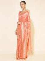 Thumbnail for Janasya Peach Chanderi Silk Floral Woven Design Saree - Distacart