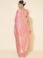Thumbnail for Janasya Light Pink Chanderi Silk Floral Woven Design Saree - Distacart