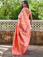Thumbnail for Janasya Light Pink Banarasi Silk Woven Floral Design Banarasi Saree - Distacart