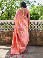 Thumbnail for Janasya Light Pink Banarasi Silk Woven Floral Design Banarasi Saree - Distacart