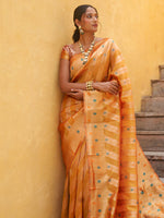 Thumbnail for Janasya Yellow Organza Woven Leheriya Kanjeevaram Saree - Distacart