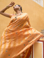 Thumbnail for Janasya Yellow Organza Woven Leheriya Kanjeevaram Saree - Distacart