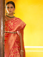 Thumbnail for Janasya Pink Organza Woven Geometric Design Kanjeevaram Saree - Distacart