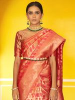 Thumbnail for Janasya Pink Organza Woven Geometric Design Kanjeevaram Saree - Distacart