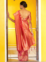 Thumbnail for Janasya Pink Organza Woven Geometric Design Kanjeevaram Saree - Distacart