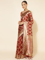 Thumbnail for Janasya Maroon Organza Floral Saree - Distacart