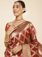 Thumbnail for Janasya Maroon Organza Floral Saree - Distacart