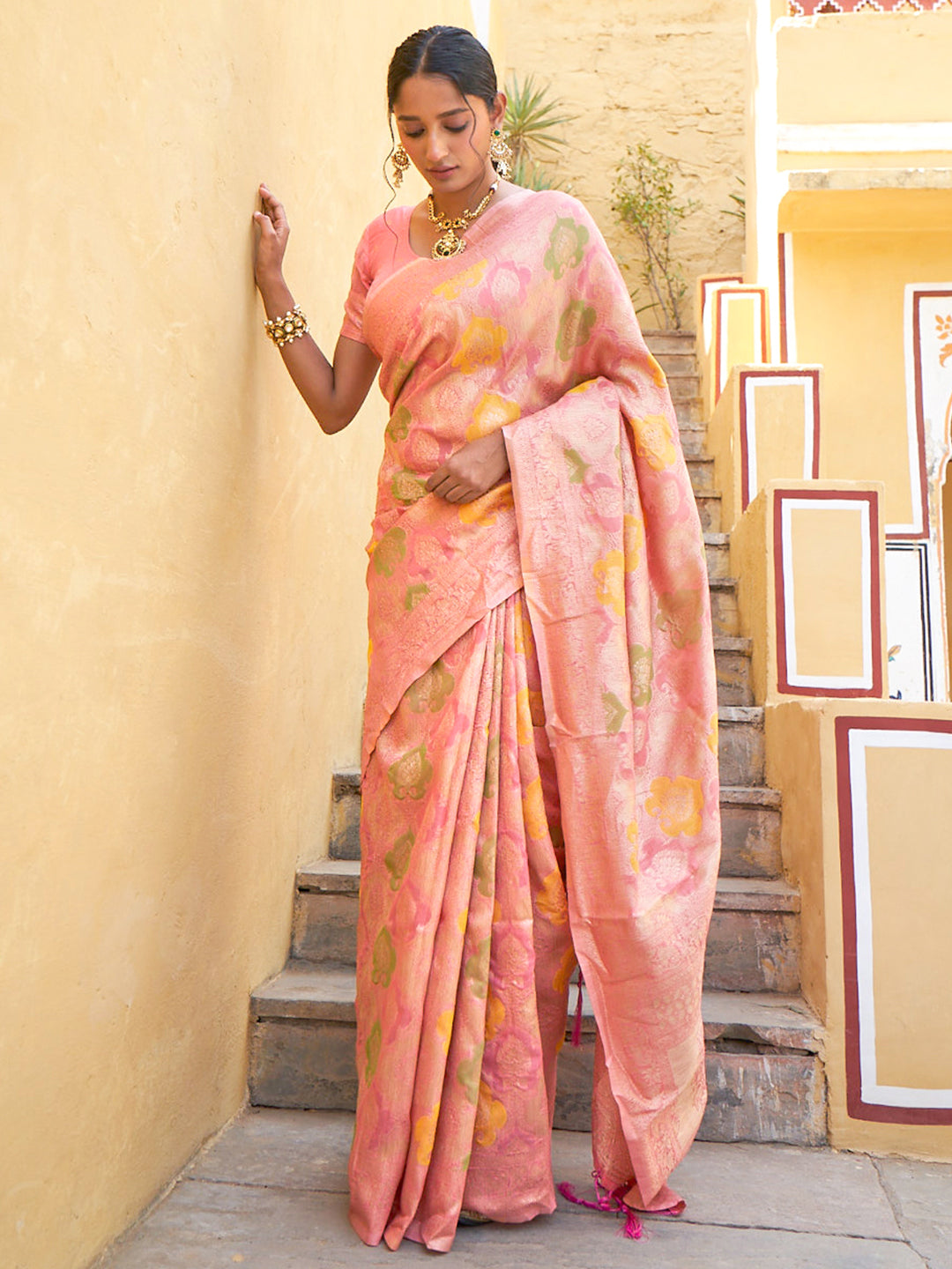 Janasya Light Pink Chanderi Silk Ethnic Motifs Woven Design Saree - Distacart