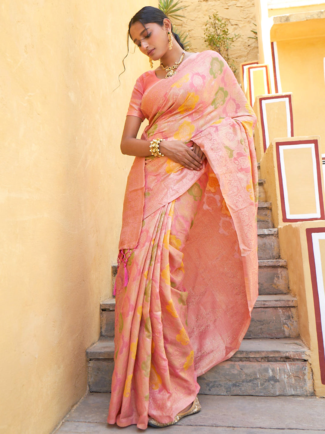 Janasya Light Pink Chanderi Silk Ethnic Motifs Woven Design Saree - Distacart