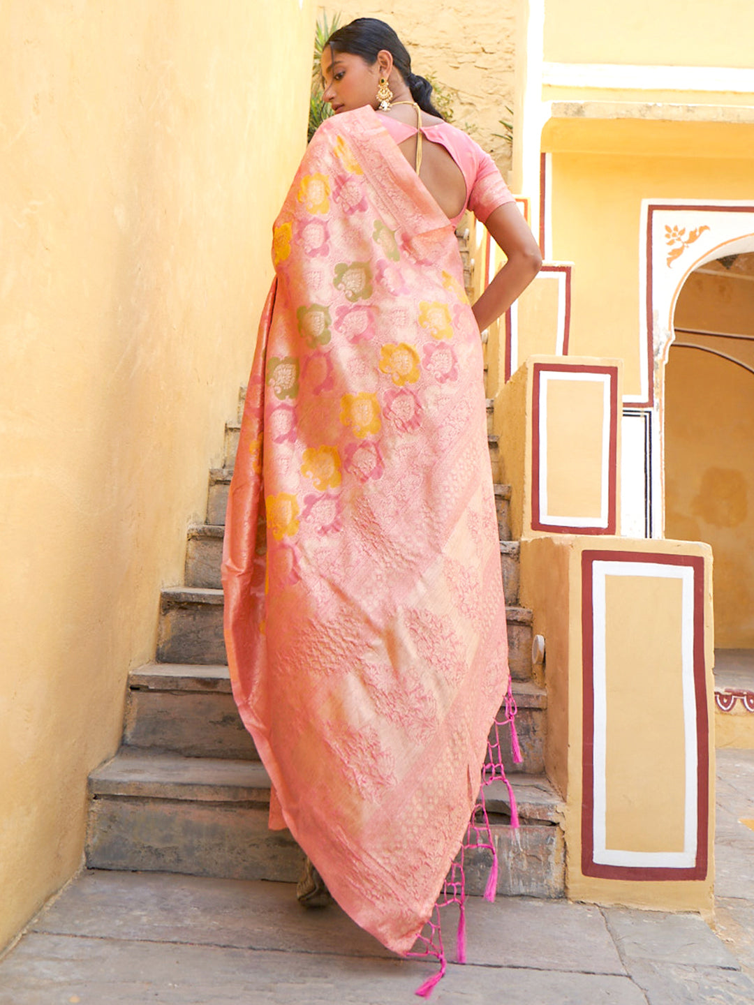 Janasya Light Pink Chanderi Silk Ethnic Motifs Woven Design Saree - Distacart